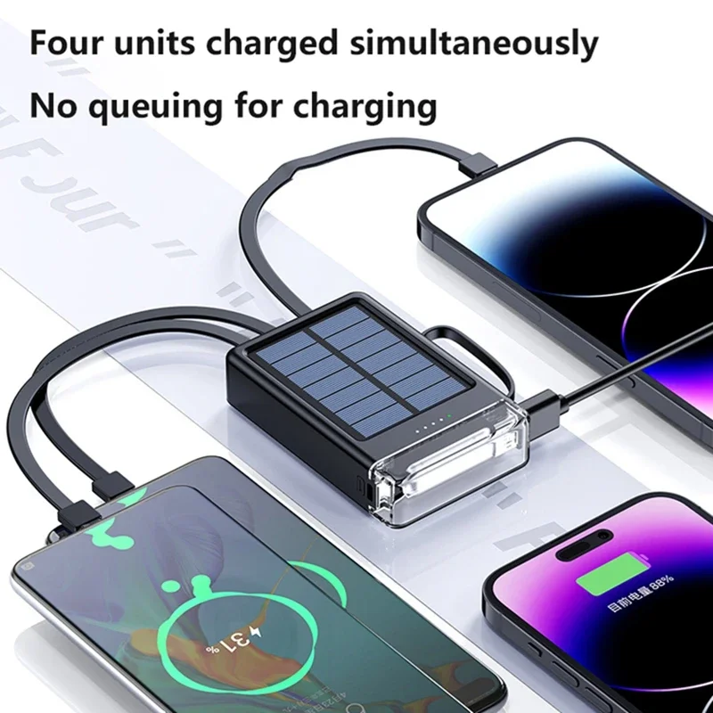 Фото Портативный солнечный внешний аккумулятор Lenovo 50000 мАч с LED-фонариком, встроенным кабелем и функцией Power Bank для iPhone №4