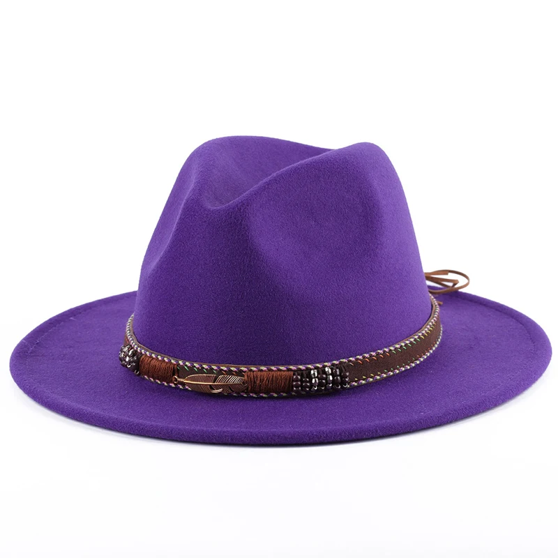 

2022 New Women Wool Felt Fedora Hat For Men Band Belt Vintage Church Panama Party Wedding Wide Brim Lady Jazz Sombreros De Muje