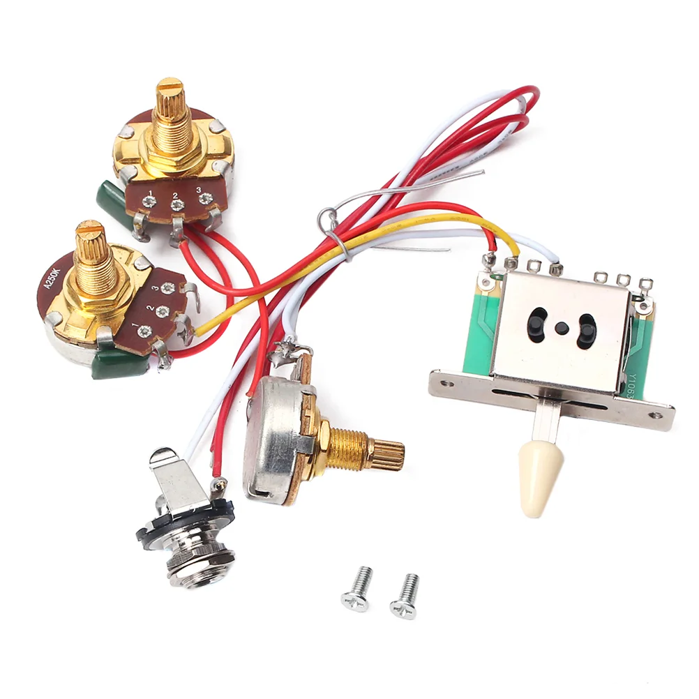 

Electric Guitar Wiring Harness Guitar Potentiometer Shaft 5 Way Toggle Switch with Volume and Tone Controls Pot 250K