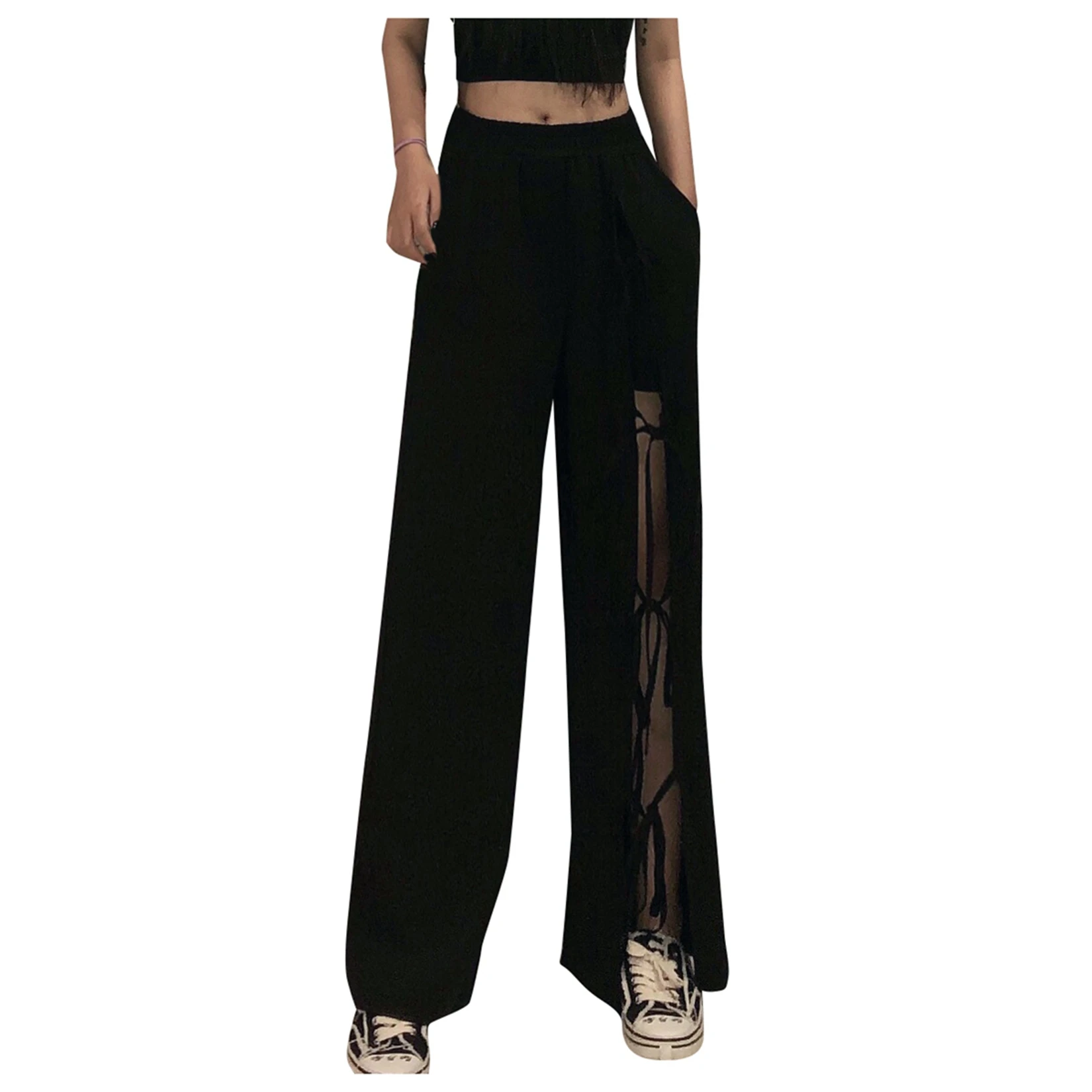 

Women's Temperament Trousers Wide Leg Baggy Pants High-split Pant Open Bottom Sweatpants