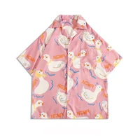 eridanus cartoon cute duck printing couples short sleeved pocket shirt ins all match loose design niche mens shirt mcs196
