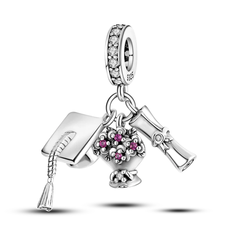 

plata charms of ley 925 Fit Original Pandora Bracelet graduation Three Piece silver color Pendant Charms Women Fine Jewelry