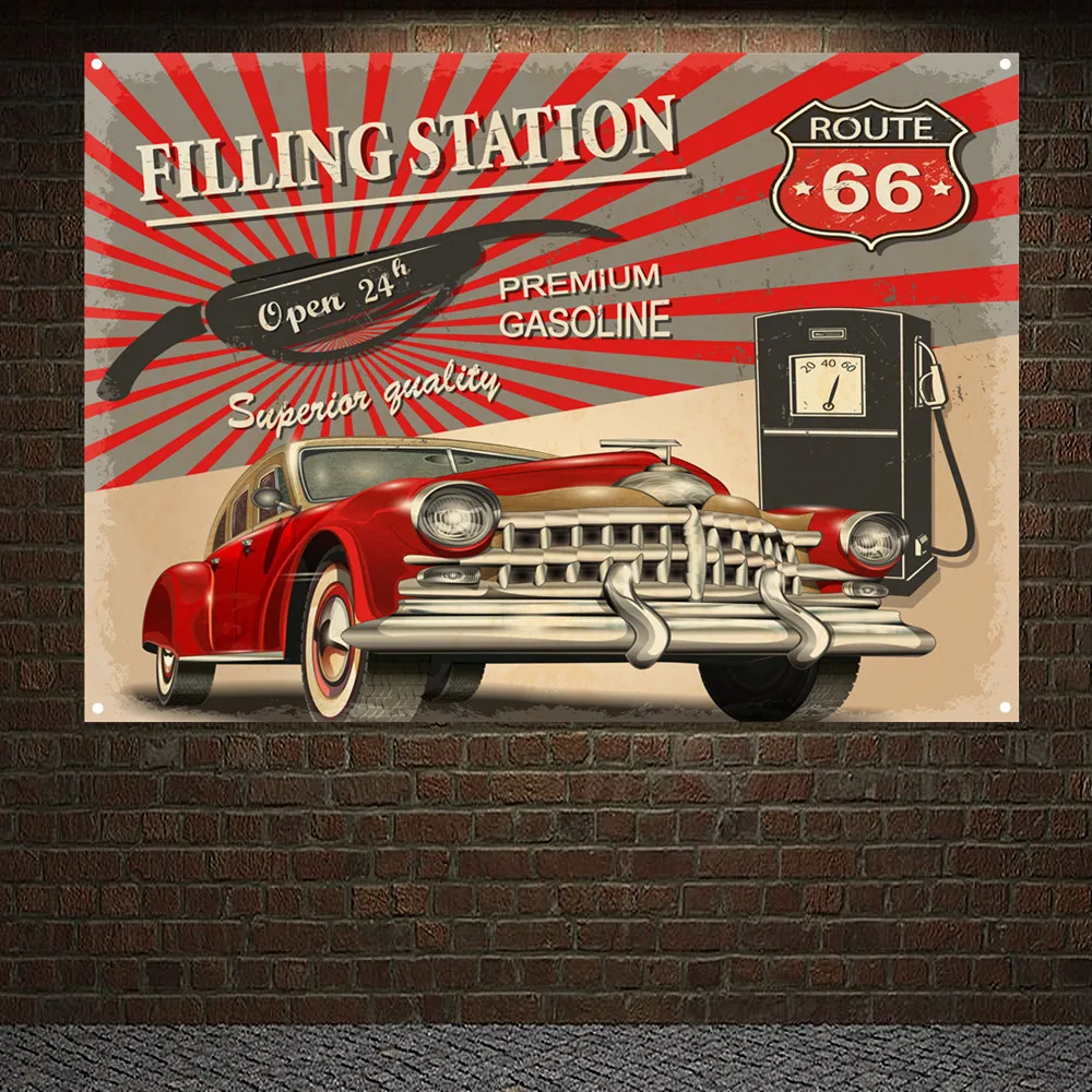 

FILLING Station Open 24 h Vintage CAR SERVICE & REPAIR Poster Flag Auto Repair Shop Garage Wall Decor Painting Banner Tapestry