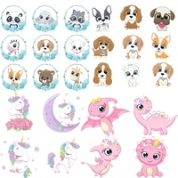 cartoon animals patches for clothing iron on transfer vinyl heat transfer thermal sticker on clothes kids dog dinosaur appliques