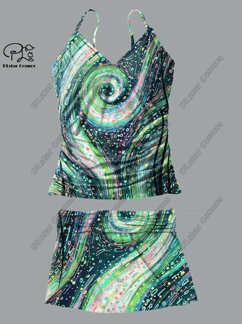 Женский летний небольшой купальник с V-образным вырезом и юбкой на бретелях