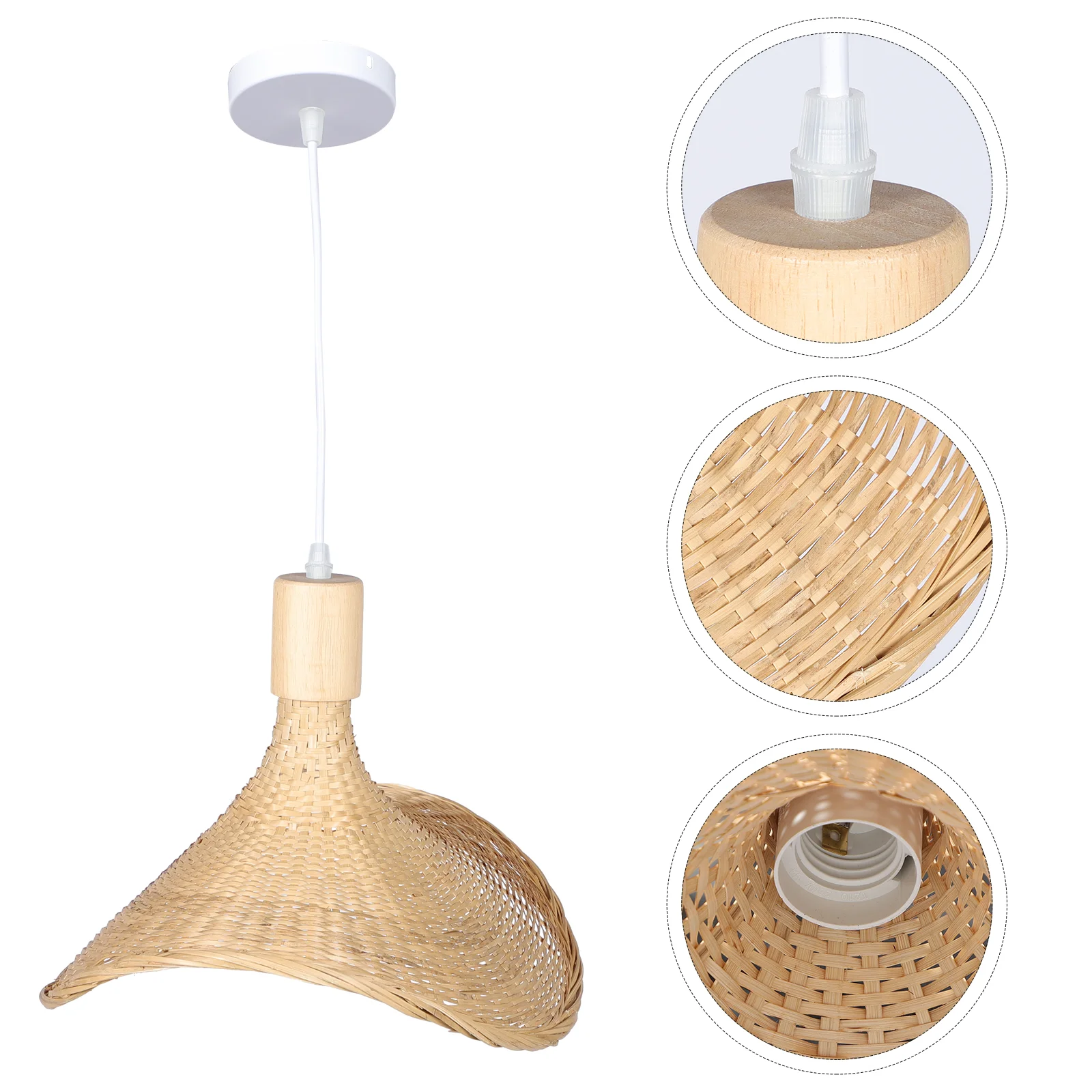 

Люстра в виде соломенной шляпы, Подвесная лампа, бамбуковое ремесло, искусственное крепление, креативные потолочные лампы из ротанга для по...