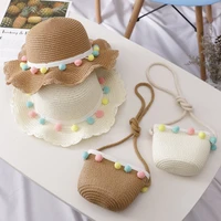 toddler girls boys summer straw hat bag cute wide brim floppy beach hat fisherman cap with tassel matching bag