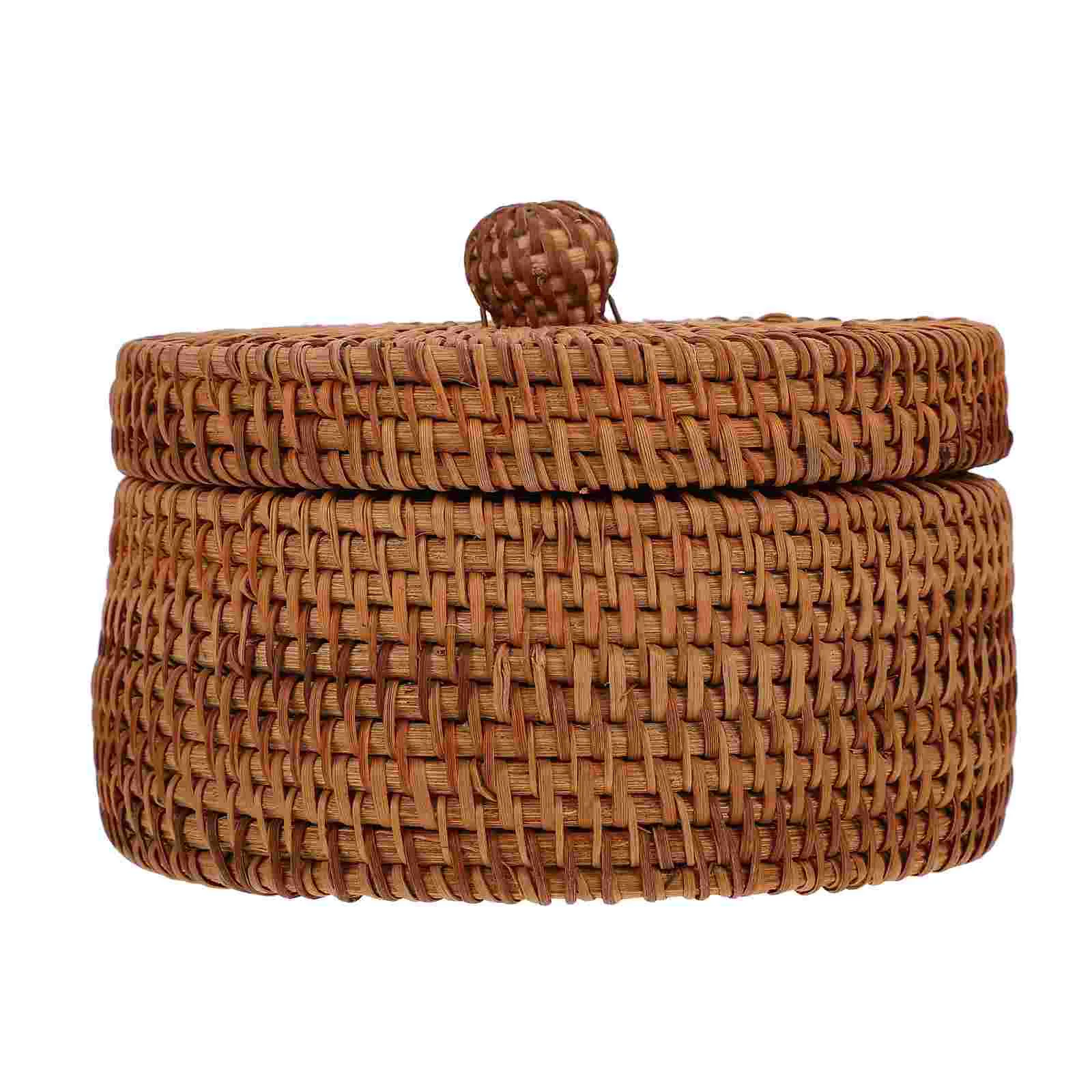 

Basket Storage Rattan Woven Baskets Lid Round Wicker Box Fruit Boxes Decorative Tray Lids Sundries Mini Snack Bread Organizer