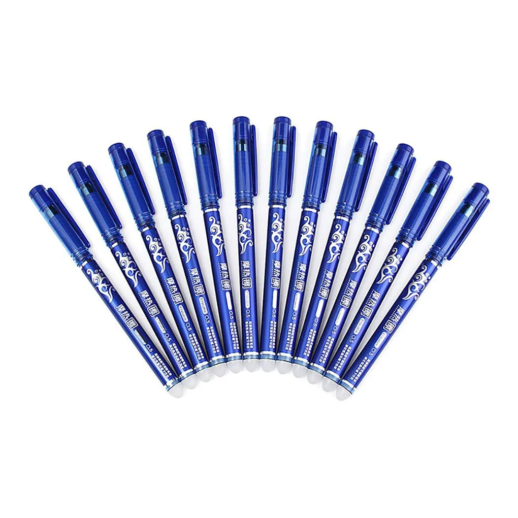 

Ручки со стираемыми гелевыми чернилами, 12 шт., 0,5 мм, гладкие школьные канцелярские принадлежности черного цвета