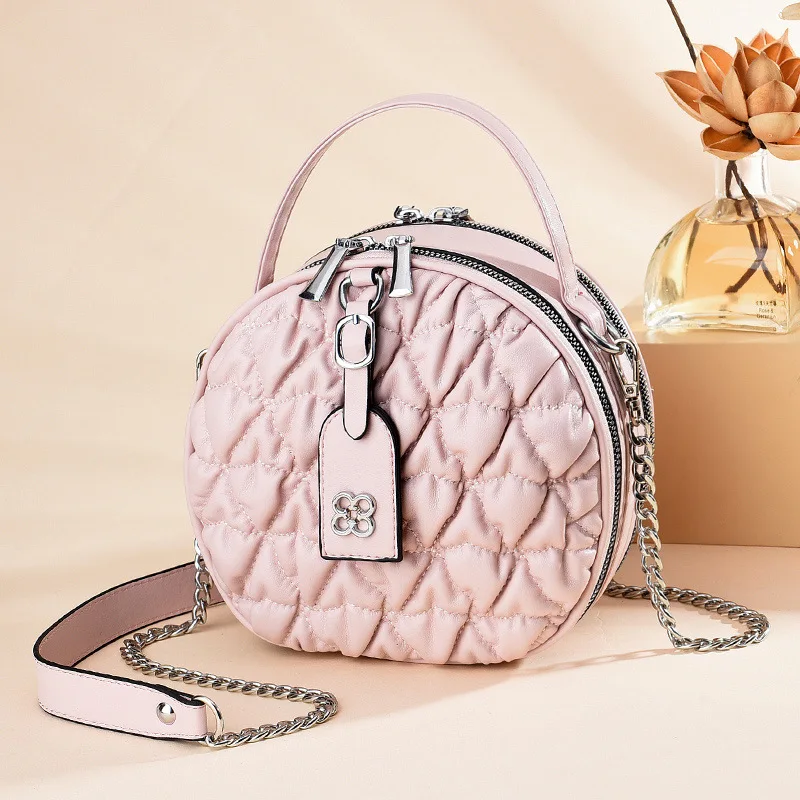 2023 New Round Small Soft Top Handle Tote Cute Crossbody Bags for Women PU Leather Purses Designer Shoulder Handbags Bolso Mujer