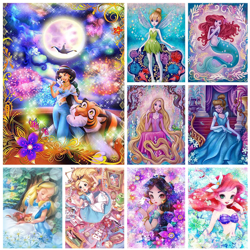 

Disney DIY 5D Diamond Painting Kits Cartoon Fantasy Princess Paint By Diamonds Embroidery Alice In Wonderland Mosaic Art Home