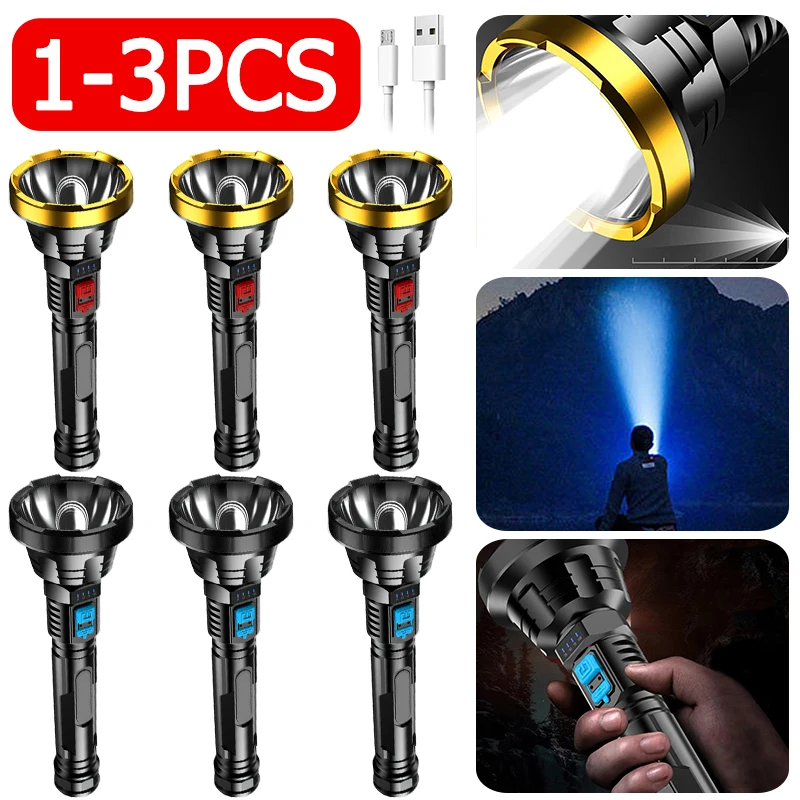

High Power LED Flashlight USB Rechargeable Lamp Tactical Torch Light Power Display Waterproof Hand Light Outdoor Camping Lamp