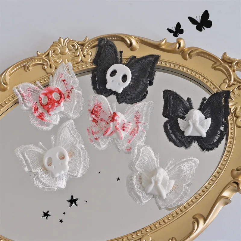 Шпилька для волос в виде скелета на Хэллоуин готический Ангел бабочки головной