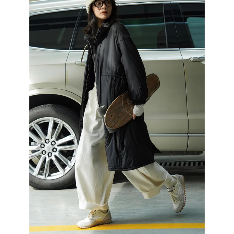 Winter New Cotton Casual Outdoor Plus Down Stand Collar Zip Loose Thin Windproof Warm Plus Long Down Jacket Jacket Women
