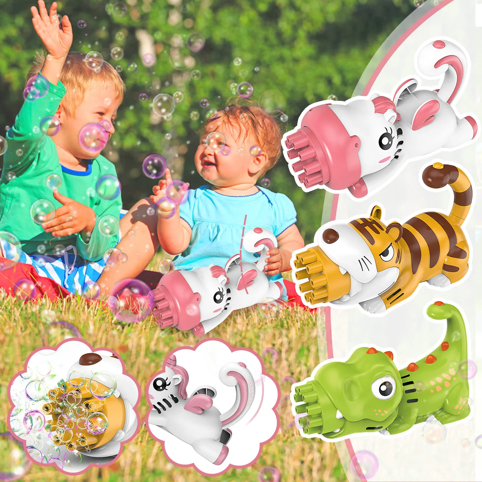 

Cute Electric Bubble Machine 15 Hole Huge Amount Automatic Bubble Machine Summer Gatling Bubble Gun Toys For Kids