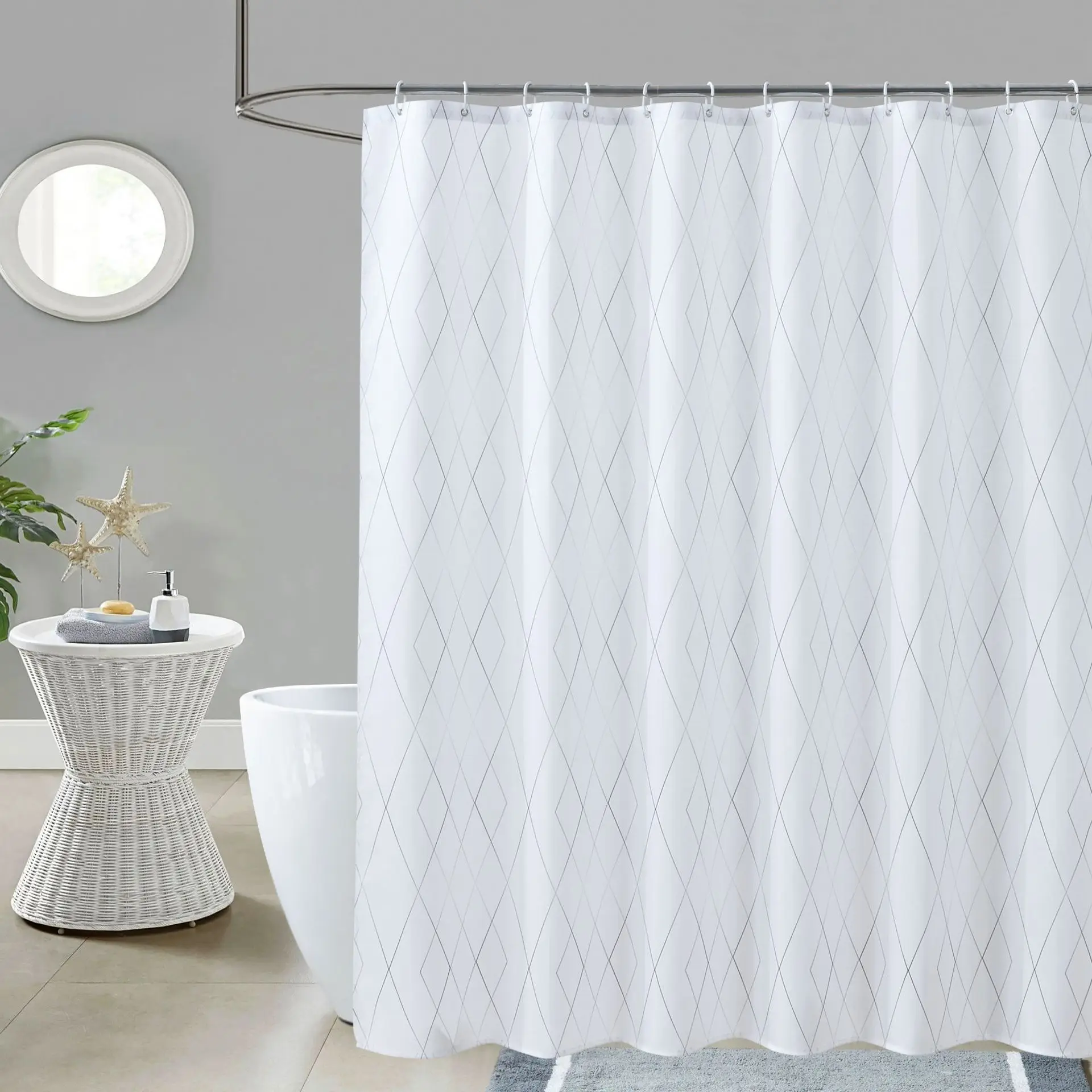 

Waterproof Shower Curtain with 9-12 Hooks Plaid Printed Bathroom Curtains Polyester Cloth Bath Curtain for Bathroom Decoration