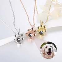 customized picture projection necklace cat paw palm print stainless steel necklace cute pet animal imprint character photo