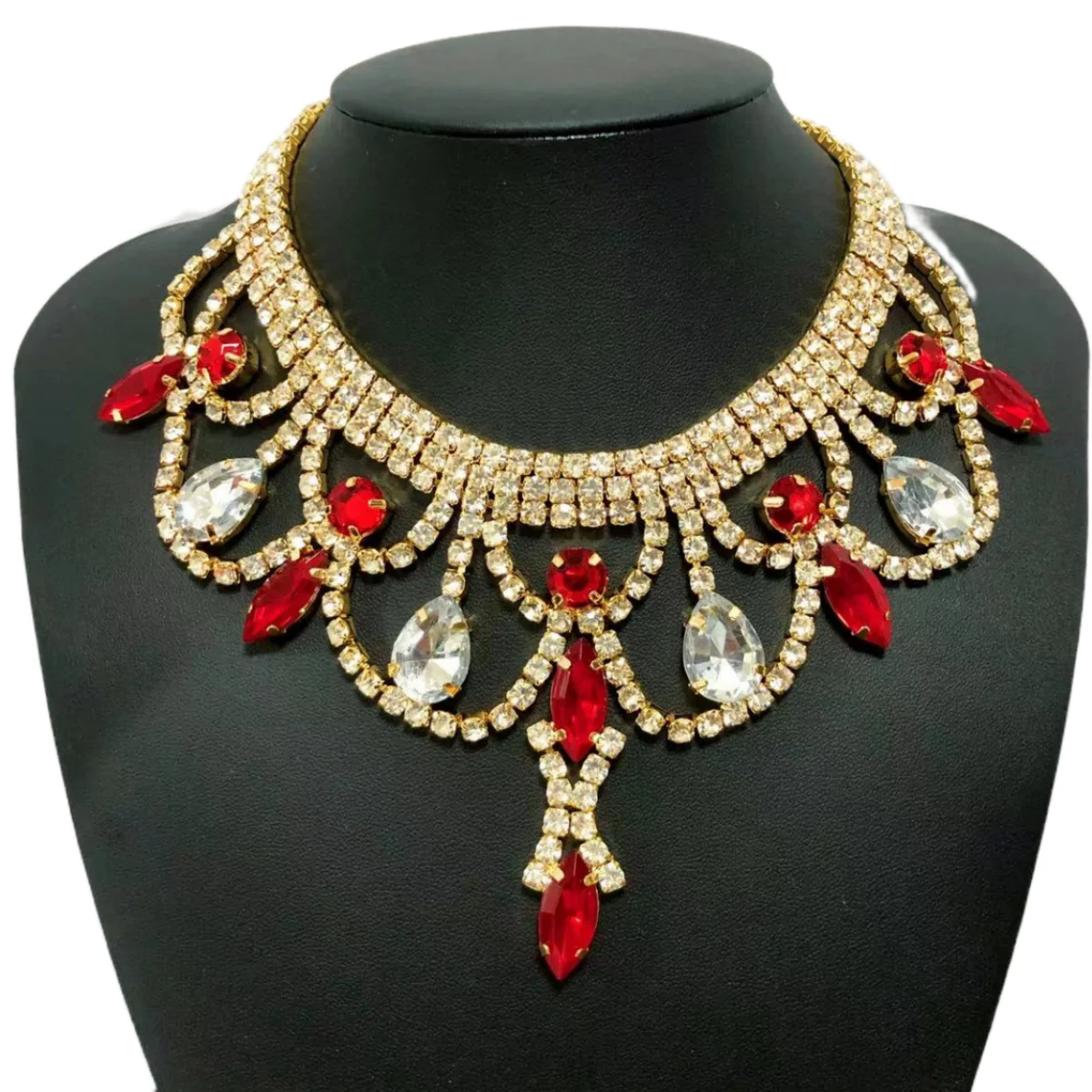 Fashion Luxury Sexy Red Large Crystal Pendant Necklace Bridal Wedding Dinner Dance Exquisite Rhinestone Necklace Jewelry Accesso