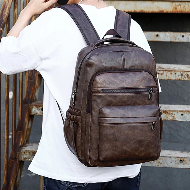 

High Quality USB Charging Backpack Men PU Leather Bagpack Large Laptop Backpacks Male Mochilas Schoolbag For Teenagers Boys