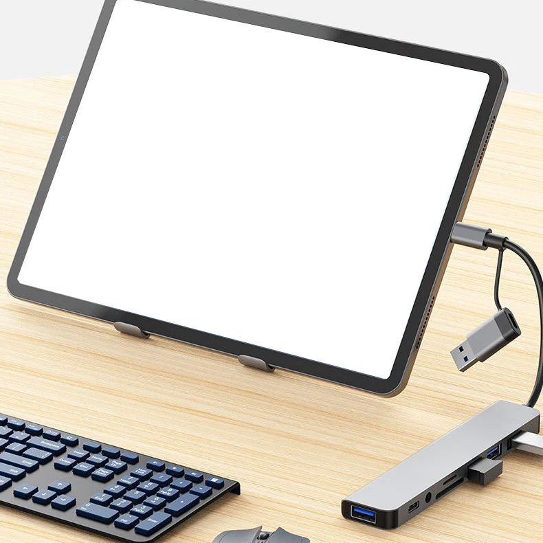 Высокоскоростная док-станция USB-концентратора 8-в-2 со звуком и зарядкой для
