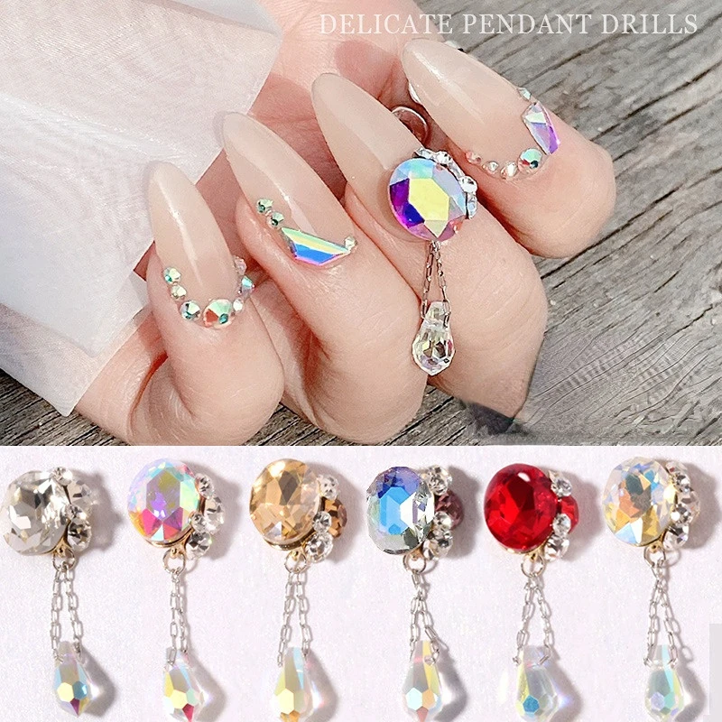 

1PC Super Flash Nail Pendant Pearl Chain Butterfly Zircon Ornament Chain Pentacle Star Pendant Bear Nails Nail Charms