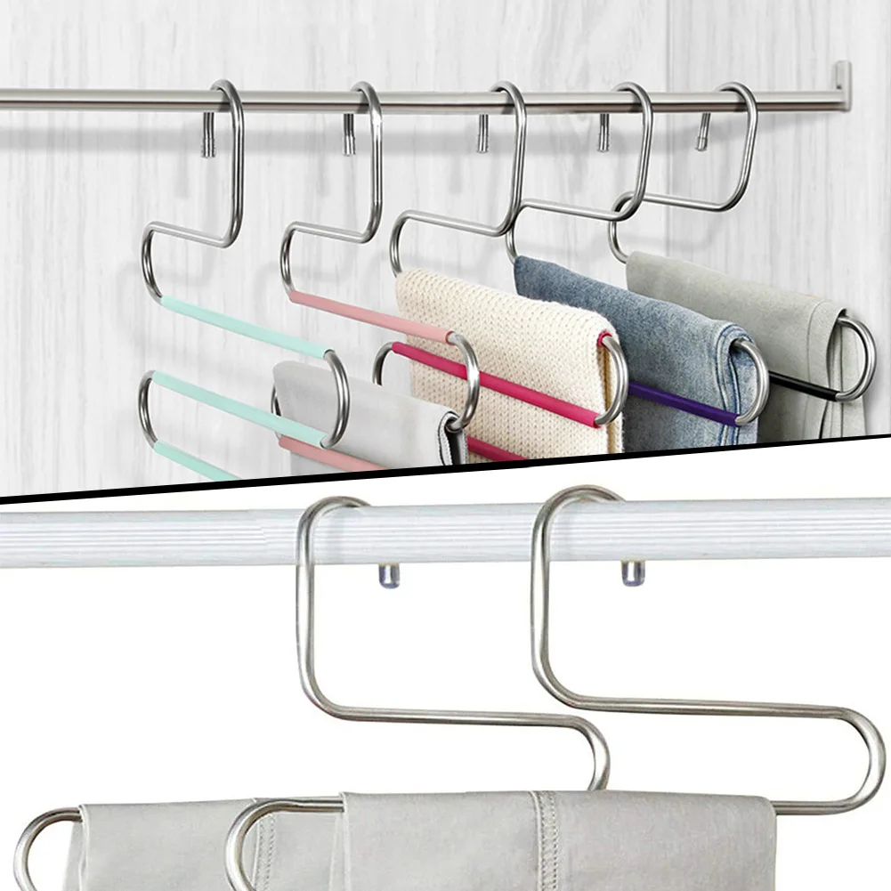 

1pc Multilayer Stainless Steel Clothes Hangers S Shape Pants Storage Hangers Clothes Storage Rack Household Storage Cloth Hanger