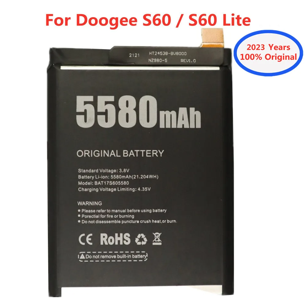 

2023 год, новый 100% Оригинальный аккумулятор для DOOGEE S60 / S60 Lite BAT17M15580 BAT17S605580, сменный аккумулятор 5580 мАч