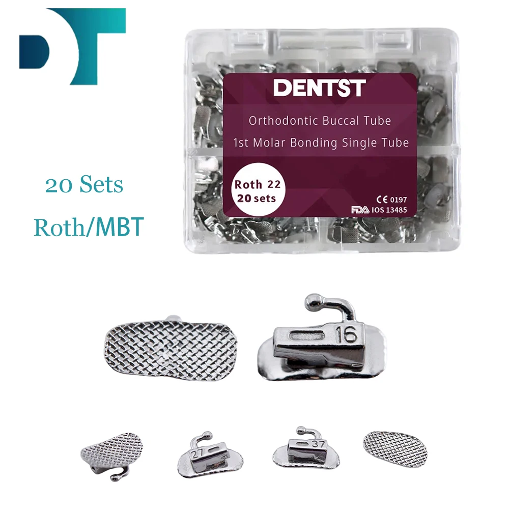 

Ортодонтическая зубная трубка, 20 комплектов, соединение одной трубки 022 Roth/Mbt 1-й/2-й молярный, обрабатываемый, нетрансформируемая, сетчатая основа, стоматологический материал