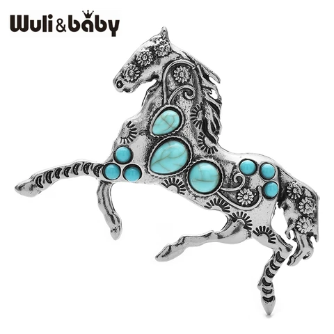 Броши Wuli&baby с синими бусинами в виде лошади