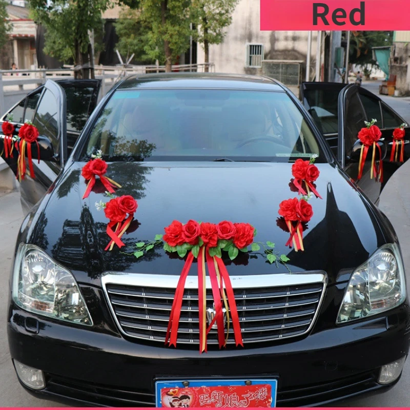 

Wedding Car ROSE Decoration with Suction Cup Wedding Team Dress Up Artificial Flower Wedding Supplies with Car Layout Set