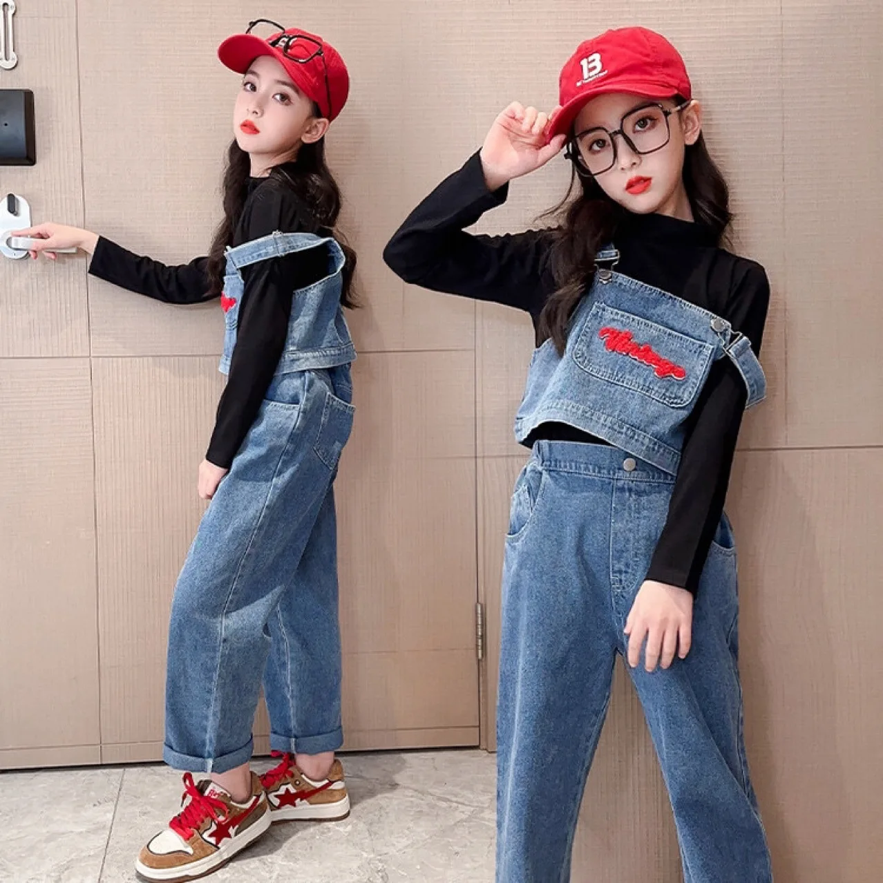 

Girls' cowboy suit Spring and Autumn 2023 New style children's fashionable two-piece set