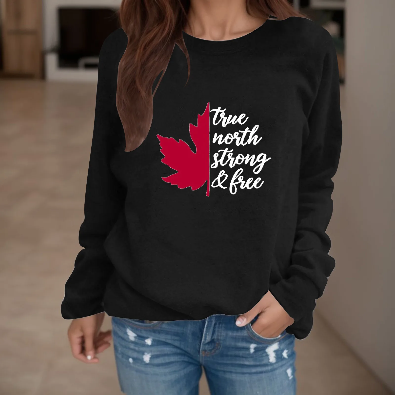 

Autumn Winter T-Shirts Casual Streetwear Top Round Neck Tees Long Sleeve Blouse Top Women Maple Leaf Print Camisetas Outfits