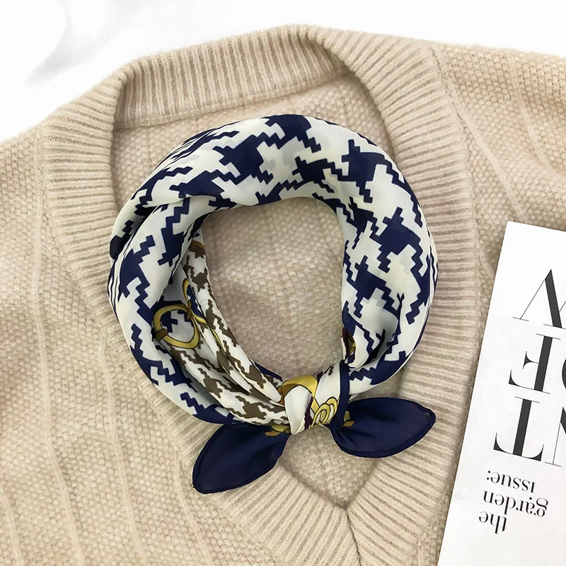 

Imitation silk scarf small square scarf 2022 summer new style plaid printing scarf 70*70 curling scarf