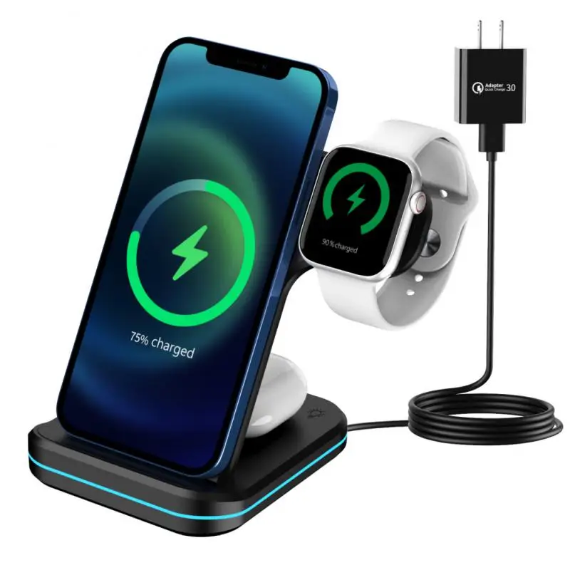

15W 3 In 1 Wireless Charger For AirPods Apple Watch 7 6 5 SE Qi Fast Charging Stand For IWatch IPhone 14 13 12 11 XS XR X 8