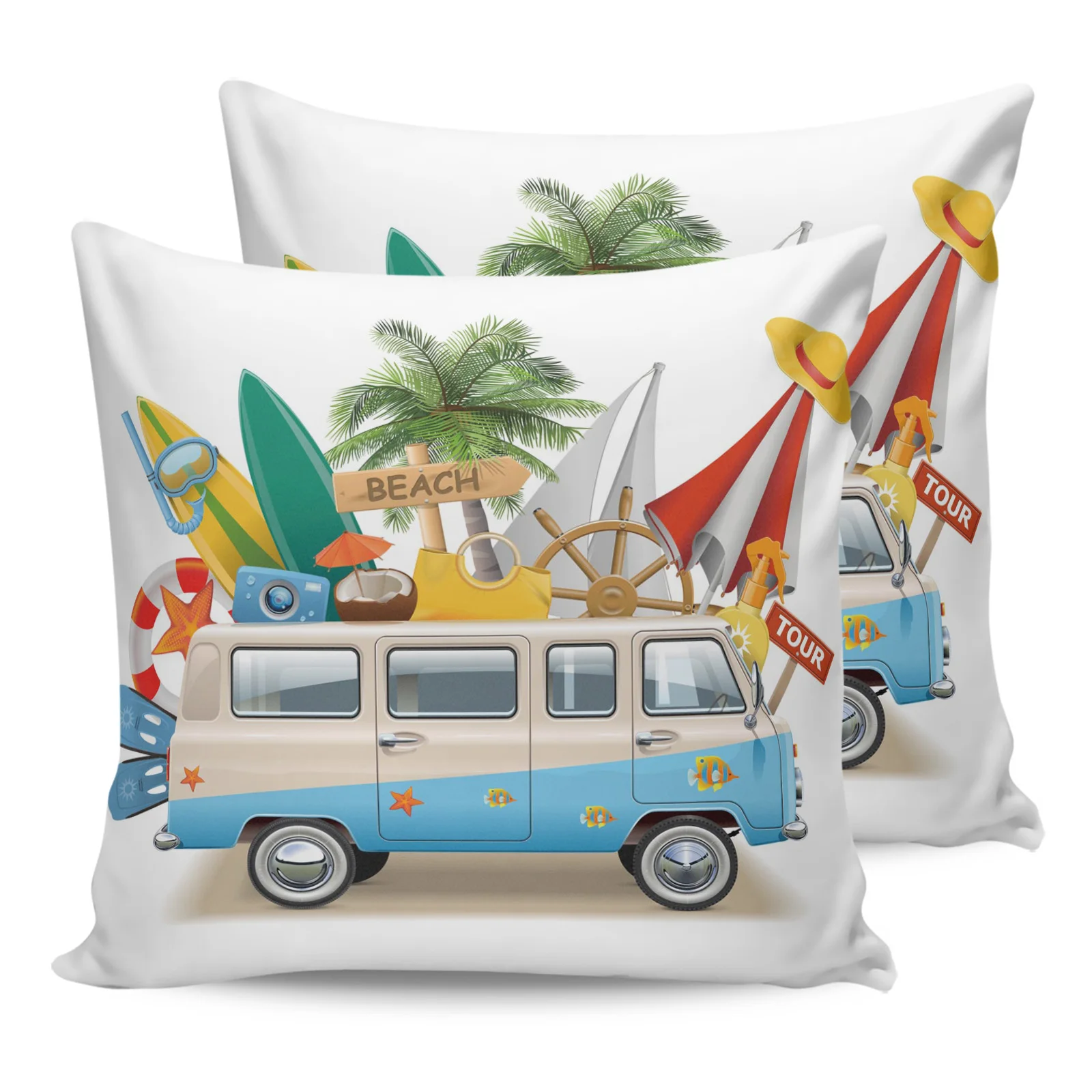 

Car Surfboard Starfish Pillow Case Home Sofa Decor Cushion Cover for Living Room Printed Two Piece Set Decorative Pillowcases