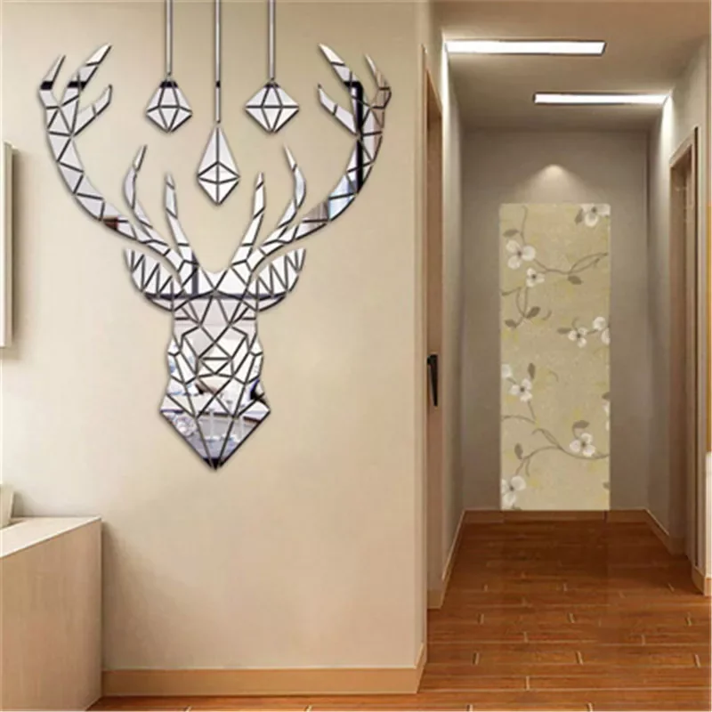 

NEW2023 Deer Head 3D Mirror Wall Sticker Mural Kids Room Deer Decorative Acrylic Mirror Stickers For Living Room Bedroom Home De