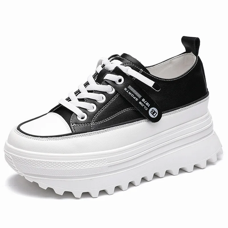 

5.5cm Genuine Leather Platform Wedge Shoes Chunky Sneaker White Casual Shoes Comfortable Breathable Spring Autumn Shoes