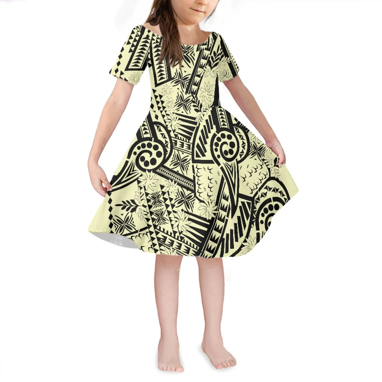 

Полинезийские племенные тату-принты понпей Тотем Новая мода Круглый вырез летние праздничные пляжные роскошные разноцветные цветочные узоры для детей