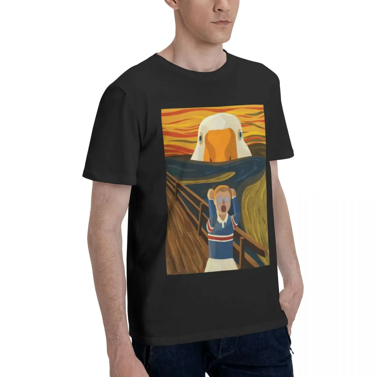

The Honk - Goose - The Scream Famous Painting Parody Casual Men's Basic Short Sleeve T-Shirt Graphic Vintage travel Tees Tops