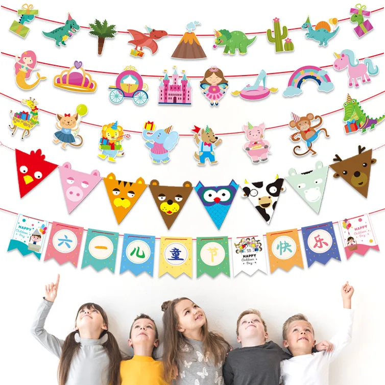 

Cartoon Pictures Garlands Birthday Bunting Children's Day Shopping Mall Kindergarten Birthday Party Activity Classroom Layout