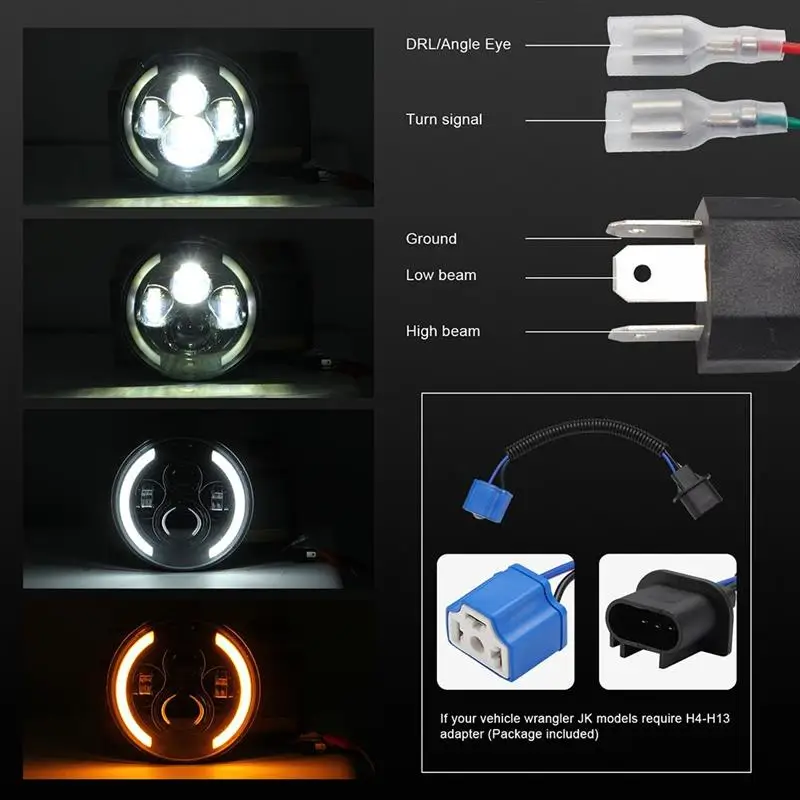 

1PC 200W 7 Inches Offroad Led Round Light Wrangler Large Lamp Highlight Motorcycle Headlights Road Driving LED Work Light for