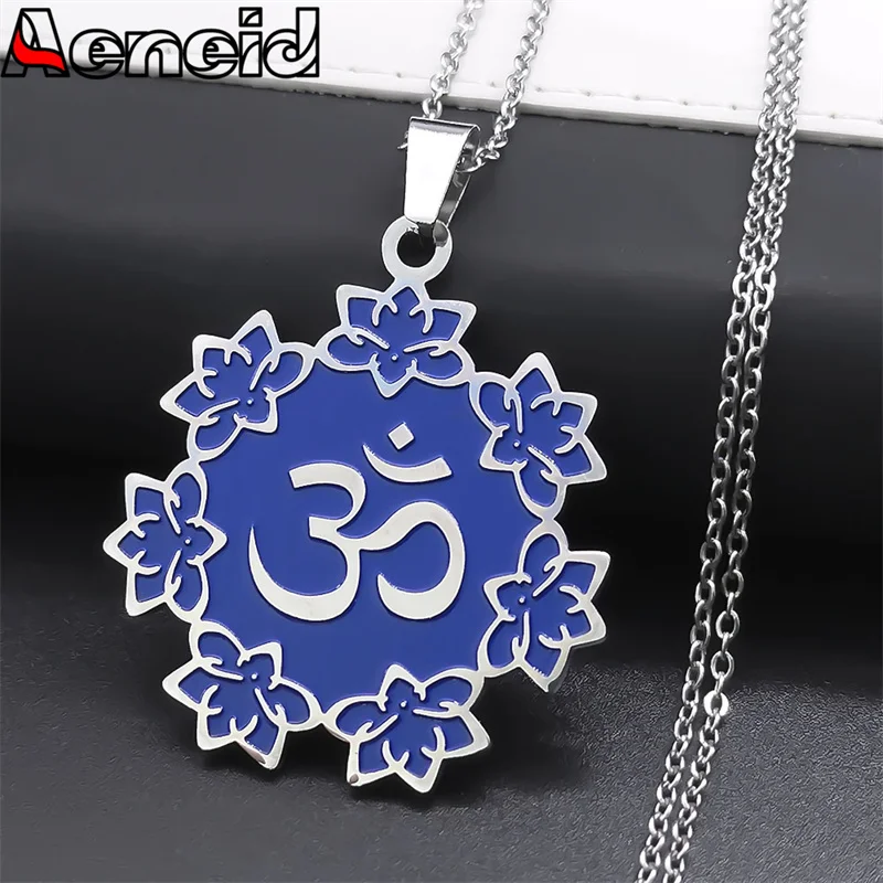 

Lotus Flower Om Aum Buddhism Hindu Necklace for Women Men Stainless Steel Silver Color Amulet Necklaces Fashion Jewelry NXXXXS04