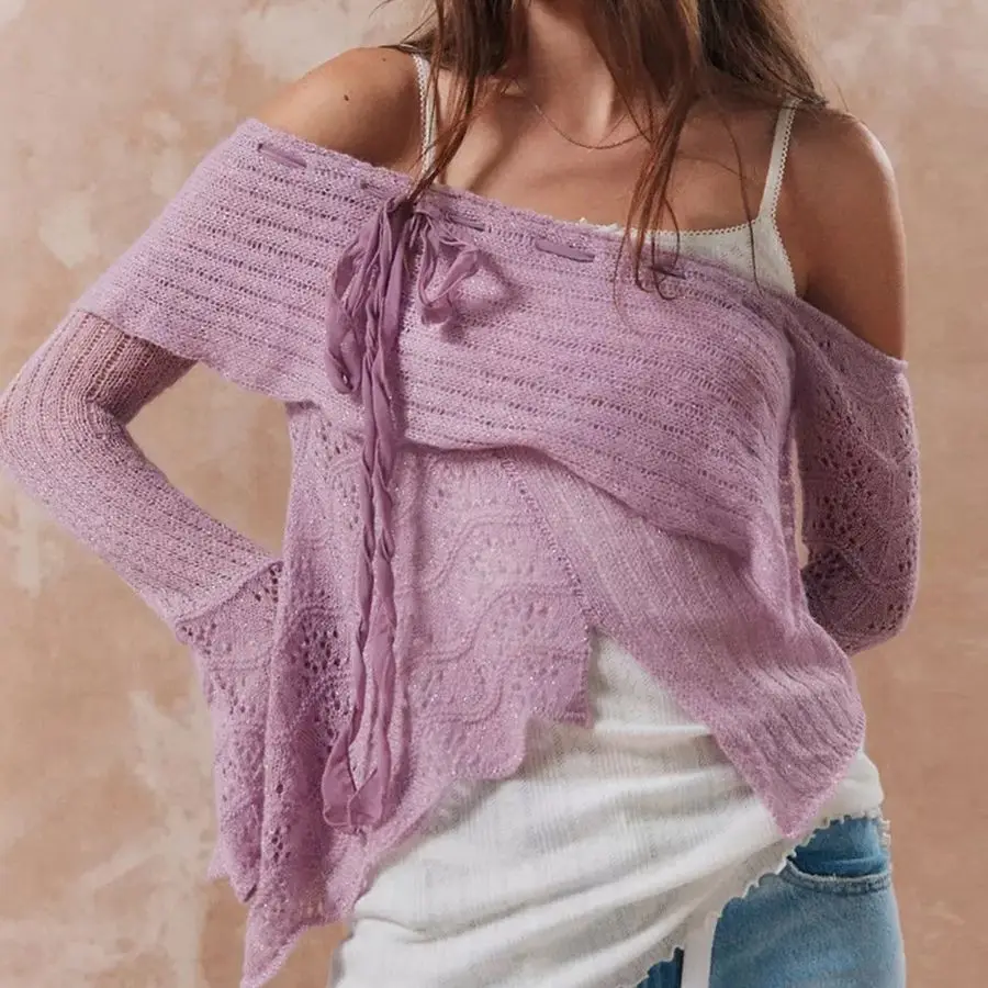 Новый модный вязаный свитер сексуальный женский нестандартной формы на шнуровке