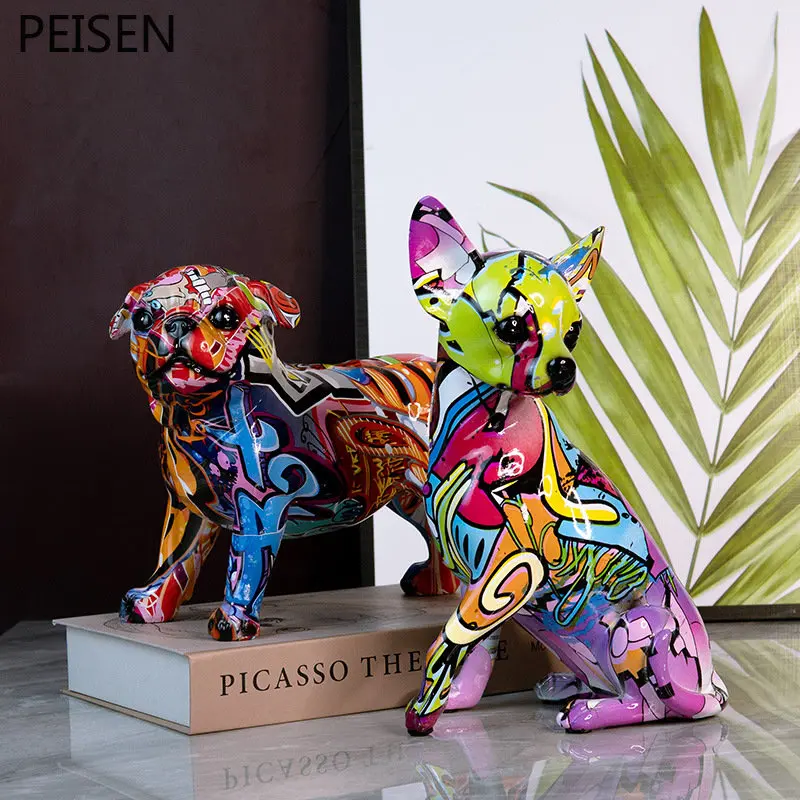 

Creative Water Transfer Printing Chihuahua Dog Decoration Colorful Resin Crafts Home Office Wine Cabinet Soft Decoration Decor