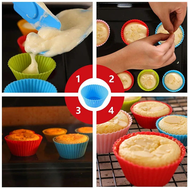 

5pcs Reusable Silicone Baking Cups Household Kitchen Non-stick Eco-friendly Cake Muffin Dessert Making Mould