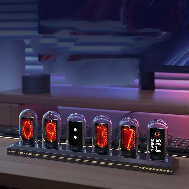Aluminum Alloy Pseudo-glow Tube Clock Ips Computer Desktop Clock Ornament Destiny Stone Gate Cyberpunk