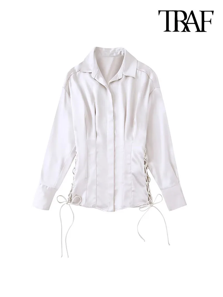 

Женская атласная блузка на завязках, с длинным рукавом