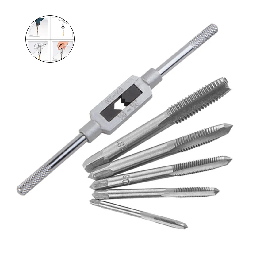 

6Pcs M3-M8 Adjustable Tap Die Set Woodworking Machinery Repair Screw Thread Taps Wrench Mechanical Workshop Tools