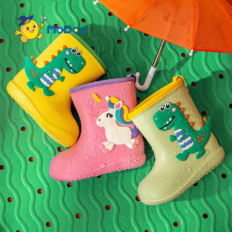

Mo Dou 2022 New Children's Rain Shoes Boys Girls Baby Light Weighted Non Slip Rubber Rain Boots Primary Students Raincoat Cute