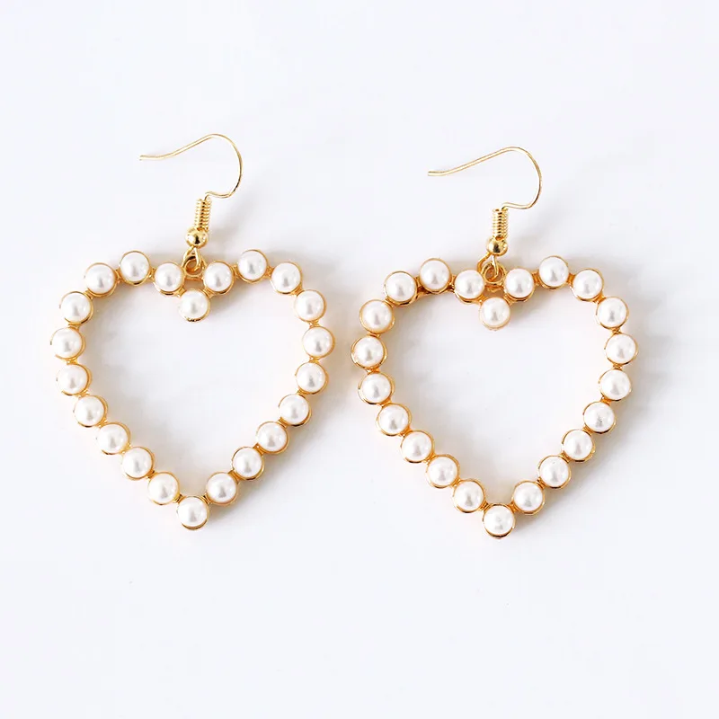 

Heart Pearl Hoop Earrings For Women y2k Fashion Gold Metal Chain Earring Party Jewelry Gift